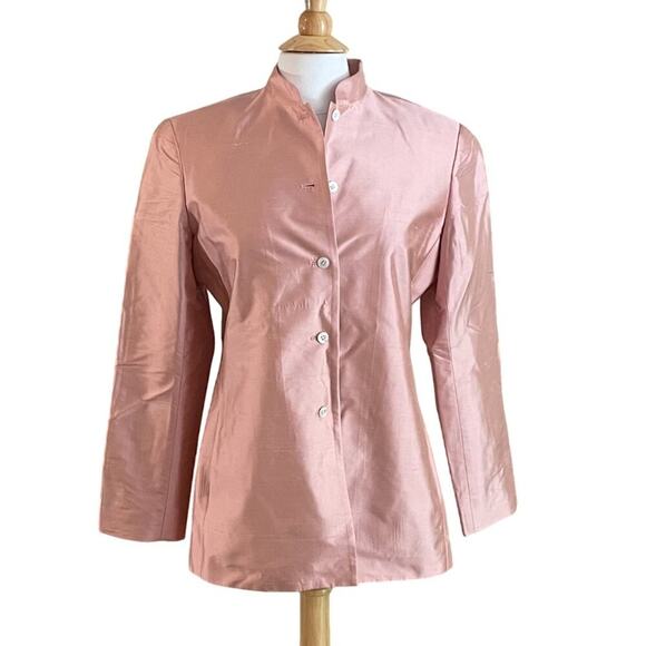VTG Rena Rowan Textured Pale Pink Silk Blazer /Jacket, High Collar Size M - Picture 1 of 16